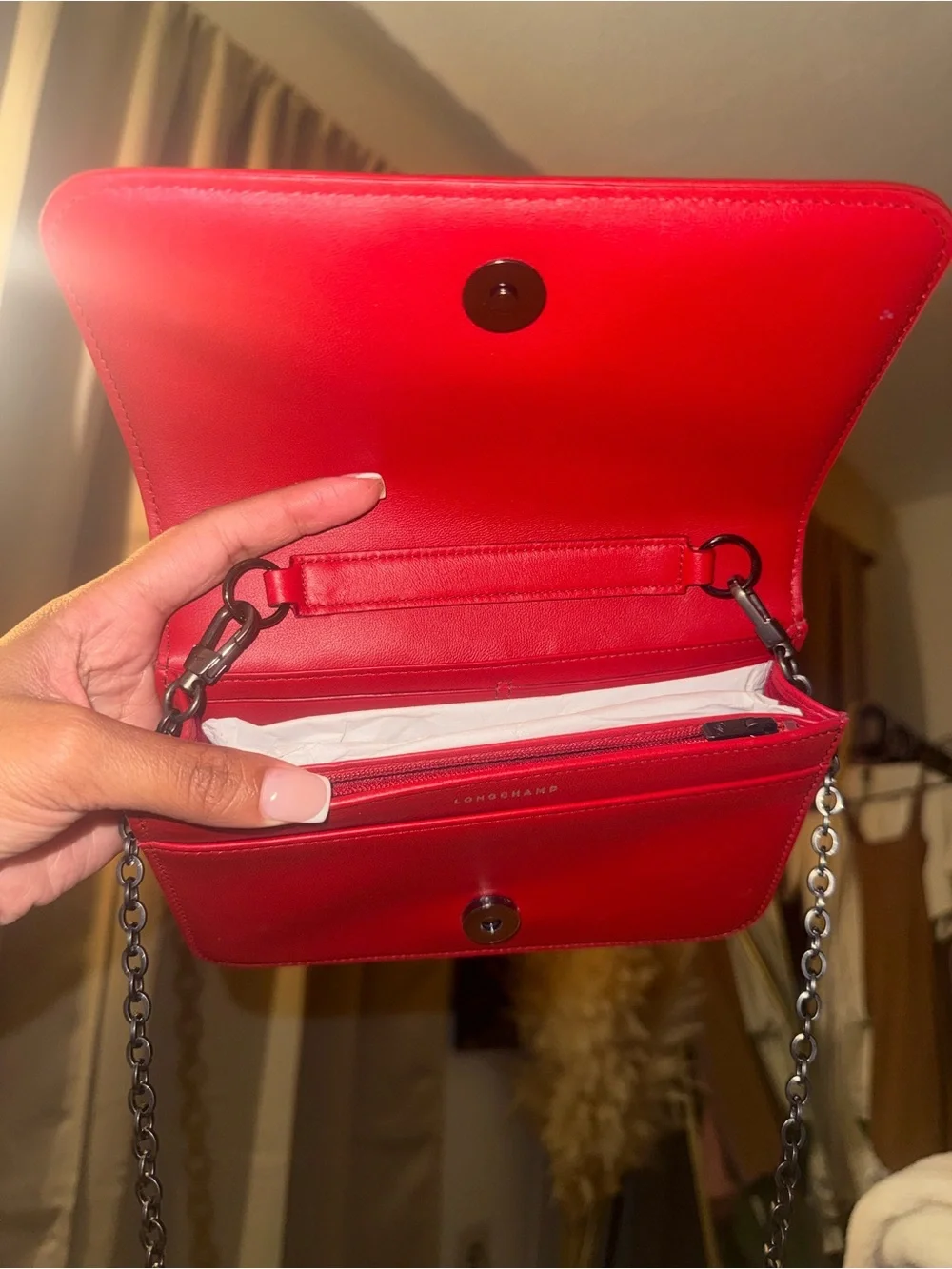 Longchamp Red Quilted Leather Chain Crossbody - Picture 3 of 7